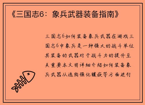 《三国志6：象兵武器装备指南》