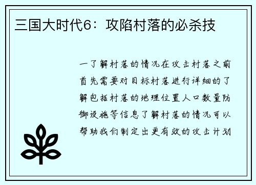 三国大时代6：攻陷村落的必杀技